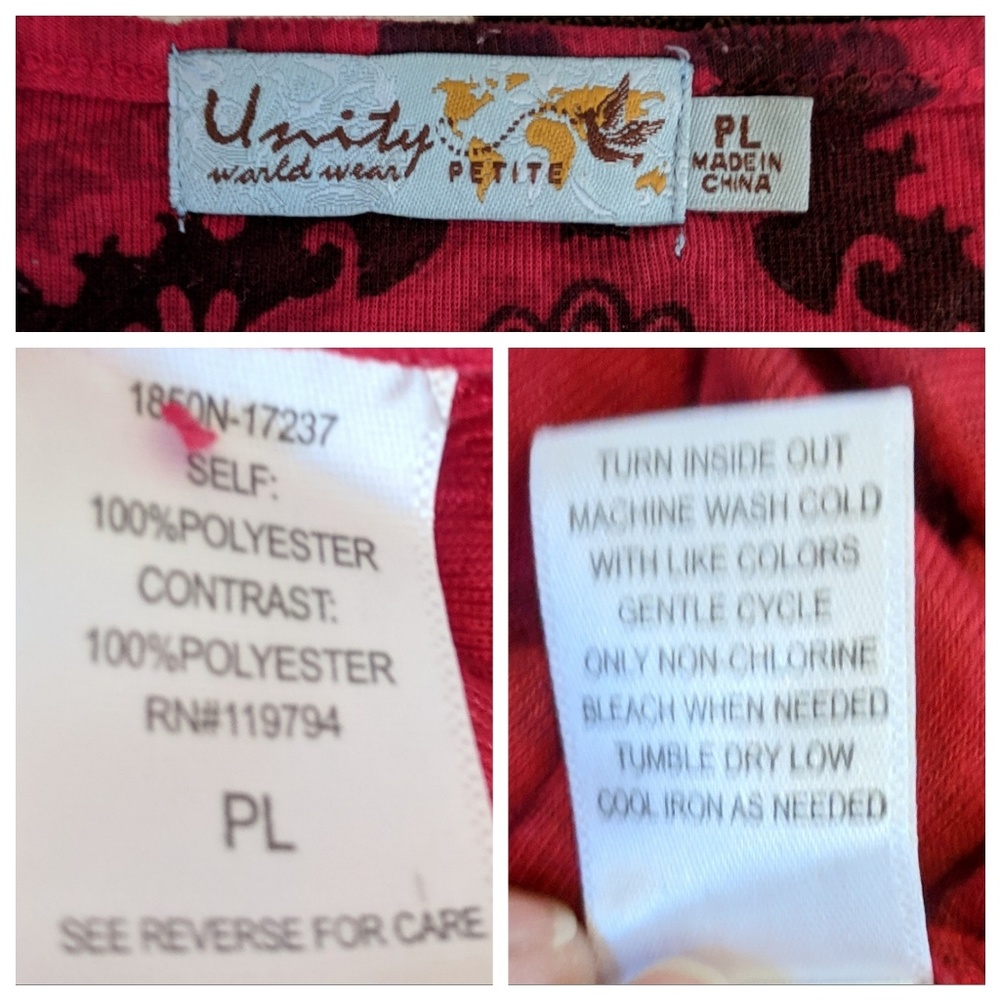 Used Unity World Wear Patterned Top Size PL - Picture 7 of 8